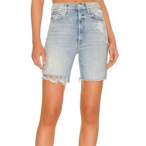 MOTHER High Waisted Smokin’ Frayed Denim Jean Shorts in Resting Beach Face- 24